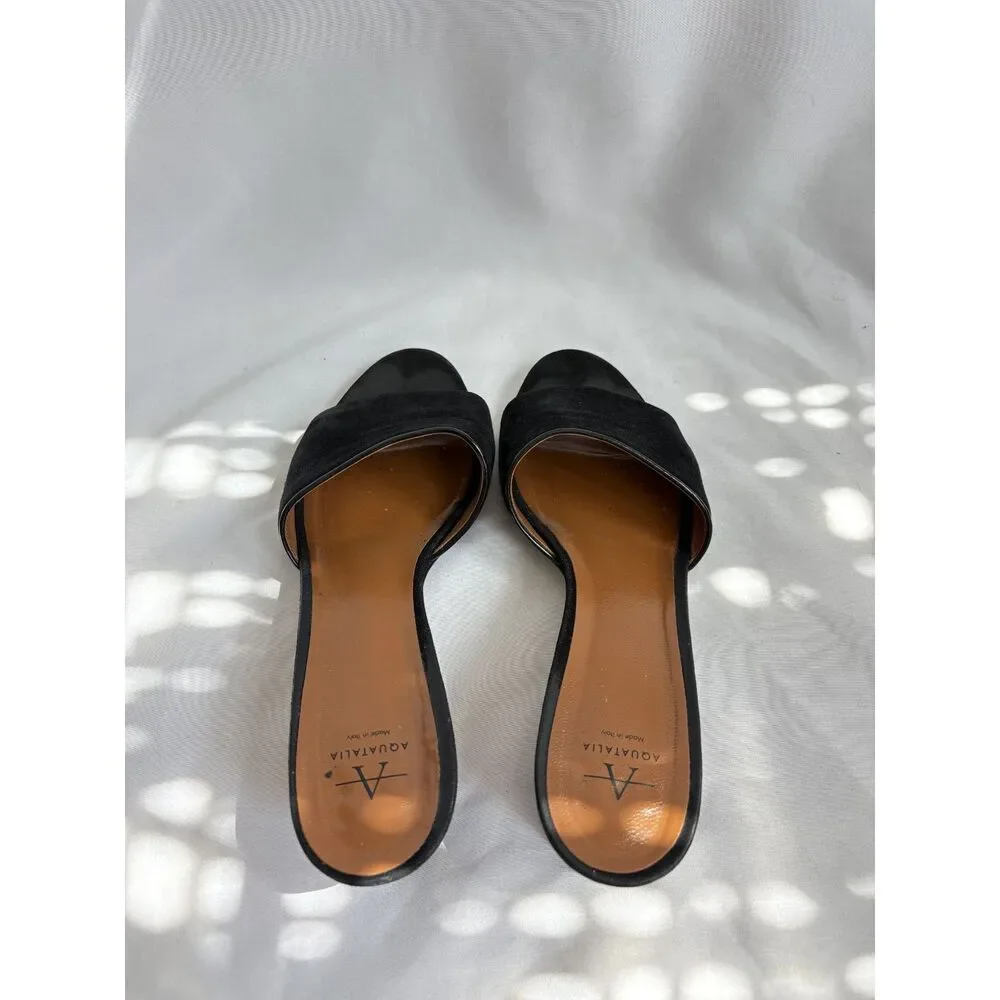 Aquatalia Nadeen Black Suede Block Kitten Heel Mules 9 Vero Cuoio Classy Italian - Picture 3 of 5